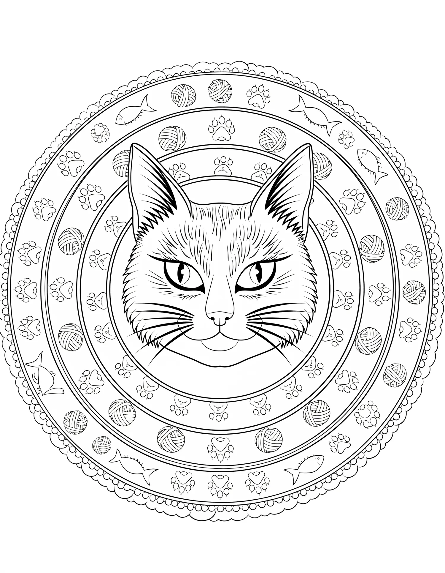 Mandala Chat Face Frontale - Coloriage mandala à imprimer gratuitement